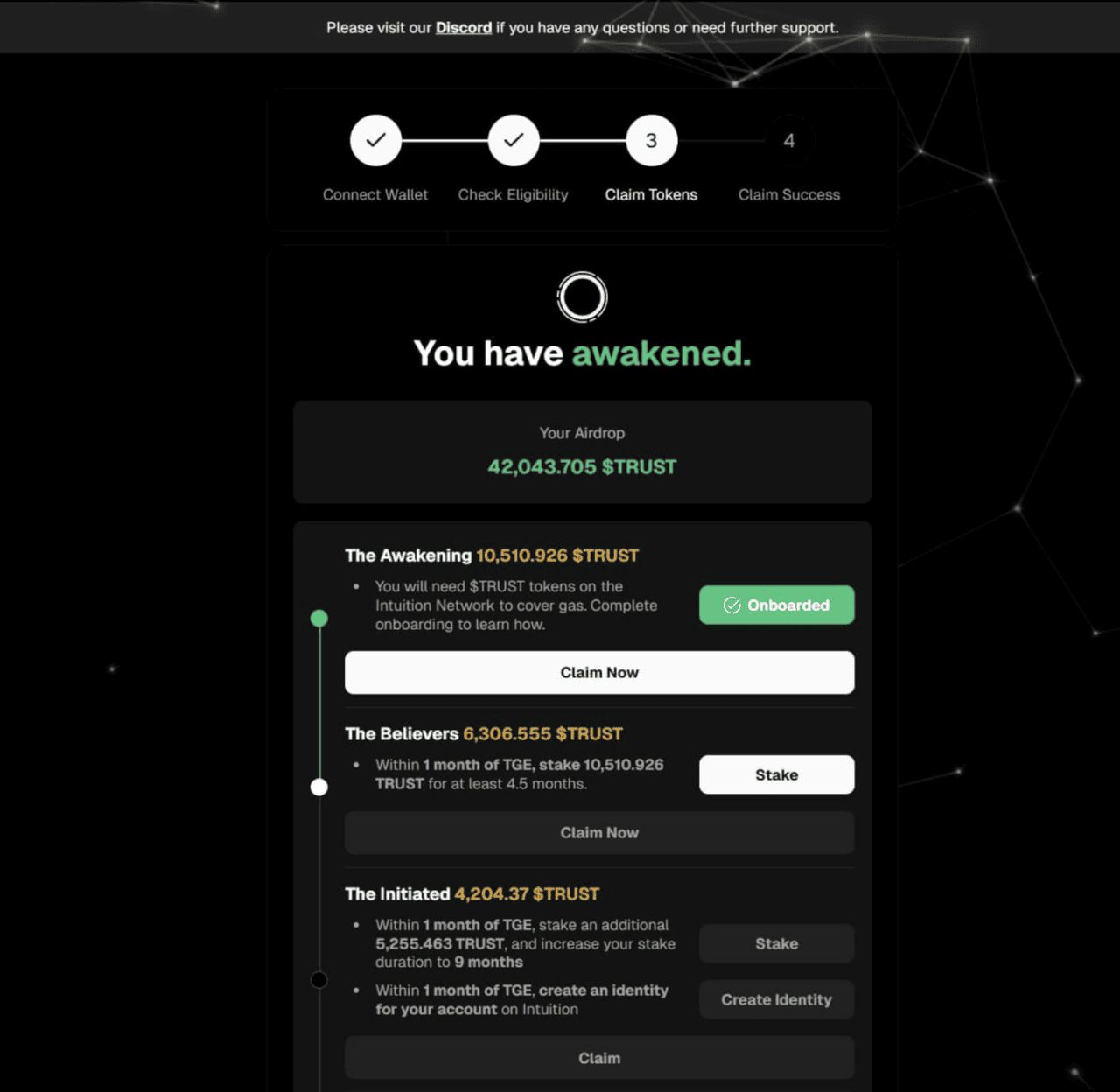 步骤 5：领取并质押 $TRUST
