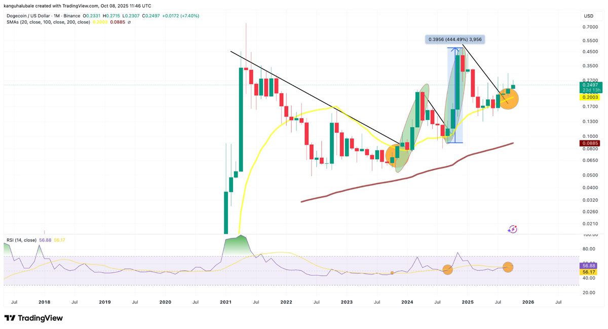 DOGE历史暴涨445%会重演吗？